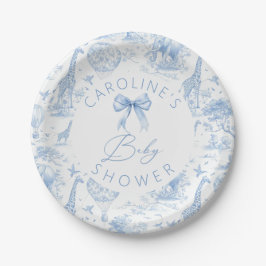 Pratos de Papel Azul Toile de Jouy Safari Chá de B