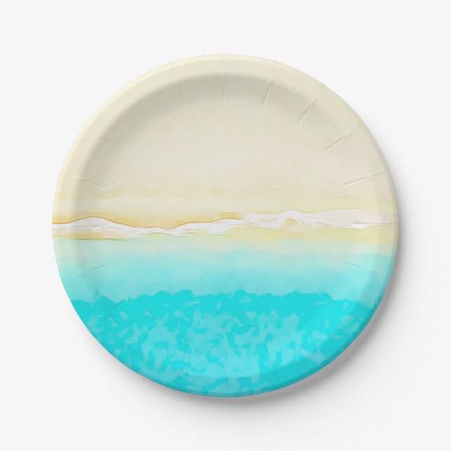 Pratos de papel azul-turquesa da costa oceânica. (Frente)
