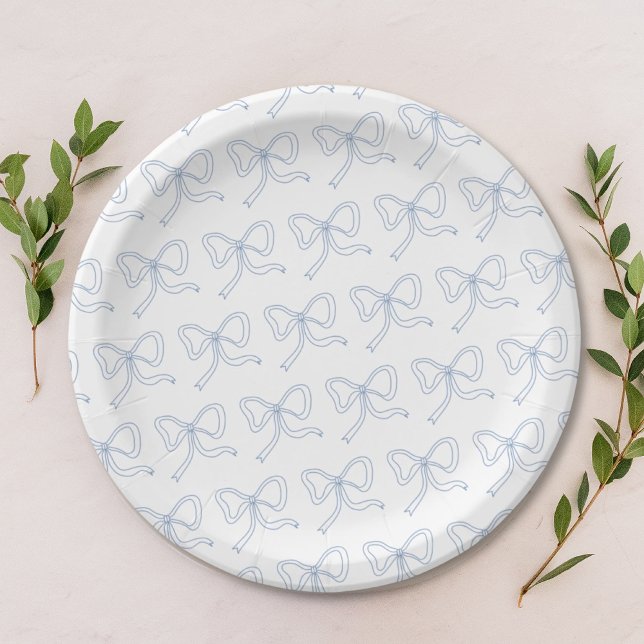 Pratos de Papel Blue Ribbon Coquette Bow Baby Show (Personalized Blue Ribbon Baby Shower Paper Plates
)