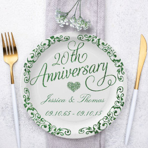 Pratos de Papel Bodas de Esmeralda 20 Anos