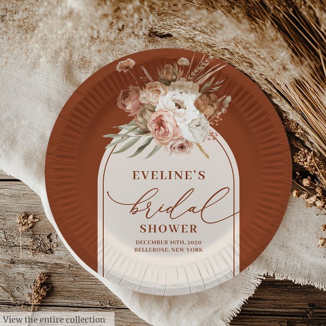 Pratos de Papel Boho de Grama da Pampas em Terraco (Stylish Terracotta Pampas Grass Boho Paper Plates)