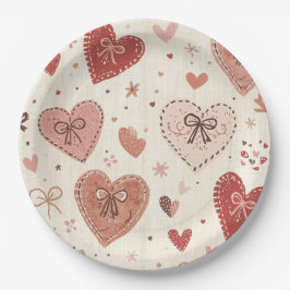Pratos de Papel Boho Hearts and Bows Dia dos Namor