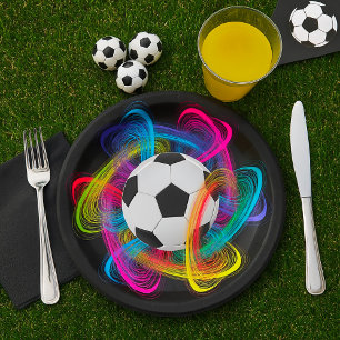 Pratos de Papel Bola de Futebol Colorida