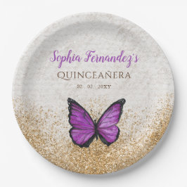 Pratos de Papel Borboleta Dourada Rústica Vintage