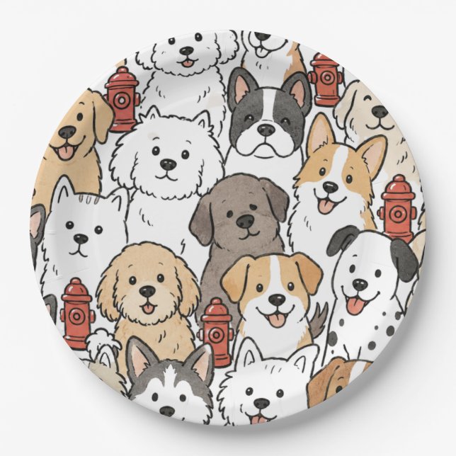 Pratos de Papel Cachorrinho Fofo e Hidrante (Frente)