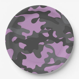Pratos de Papel Camuflagem Roxo e Cinza