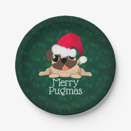 Pratos de Papel Cão Pug Natal 18 cm