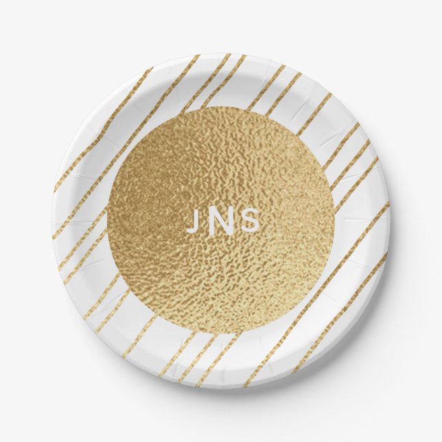 Pratos de Papel Casamento Elegantes Dourado e Pret (Frente)