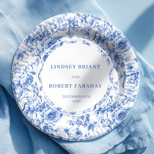 Pratos de Papel Casamento Romântico Rosas Azul-Mar (Navy Roses Romantic Wedding Paper Plates)