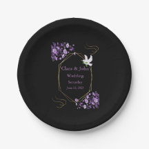 Pratos de Papel Casamento Roxo e Preto