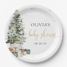 Pratos de Papel Chuvinha de Bebê Árvore de Natal