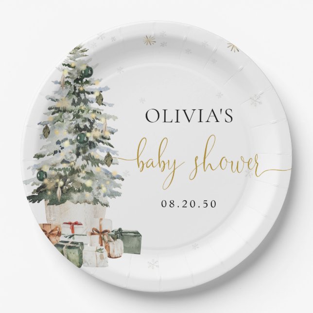 Pratos de Papel Chuvinha de Bebê Árvore de Natal  (Frente)