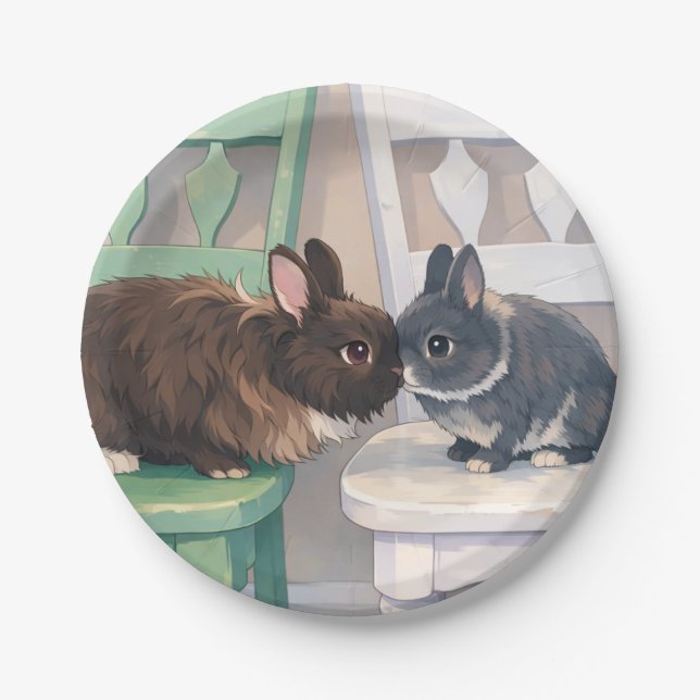 Pratos de Papel Coelhos da Páscoa 7" (Conjunto de  (Frente)