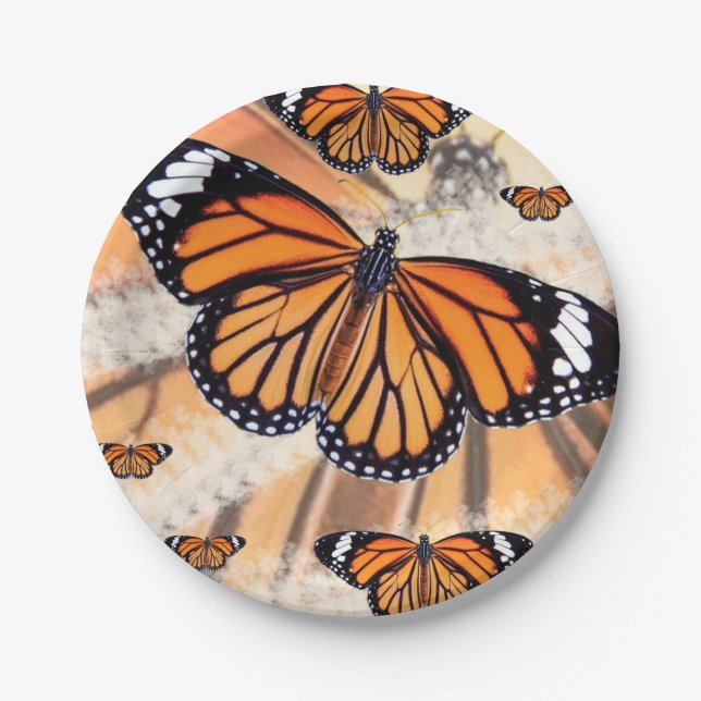 Pratos de papel com desenho de borboleta monarca (Frente)