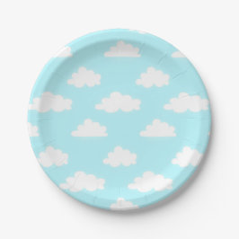 Pratos de papel com design de céu azul ensolarado