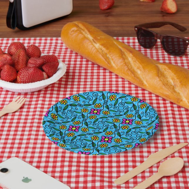 Pratos de Papel com Estampa Floral (Piquenique)
