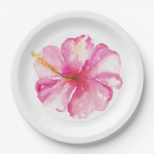 Pratos de Papel com Flores de Hibisco Rosa