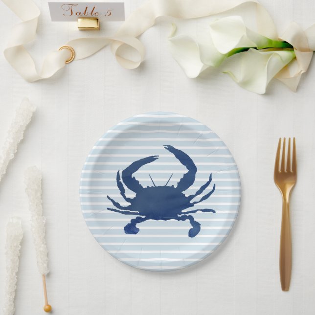 Pratos de papel com listras pintadas de caranguejo (Casamento)
