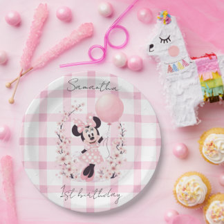 Pratos de papel com nome editável da Minnie Mouse