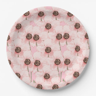 Pratos de Papel com Padrão Floral Rosa