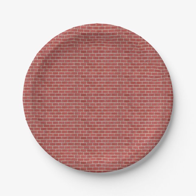 Pratos de papel com parede de tijolo vermelho (Frente)