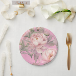 Pratos de Papel com Peônias Rosas