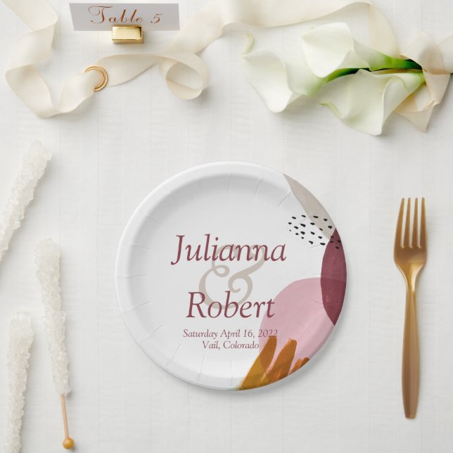 Pratos de papel com pintura em estilo moderno (Casamento)