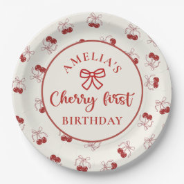 Pratos de papel Coquette Cherry Primeiro Aniversár