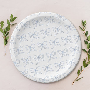 Pratos de Papel Coquette com Laço de Fita Azul par