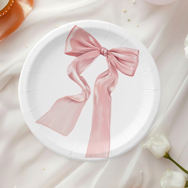Pratos de Papel Coquette com Laço Rosa Elegante (Criador carregado)