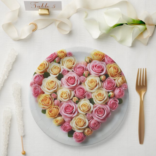 Pratos de Papel Coração de Rosa 9" (Casamento)