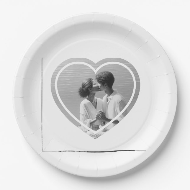 Pratos de Papel Coração Personalizado para Casamen (Frente)
