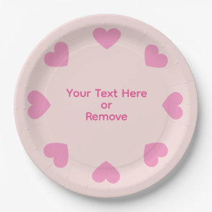 Pratos de Papel Coração Rosa Personalizáveis