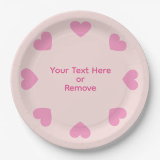 Pratos de Papel Coração Rosa Personalizáveis