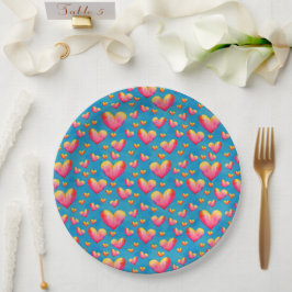 Pratos de Papel Corações Aquarelados Multicolorido