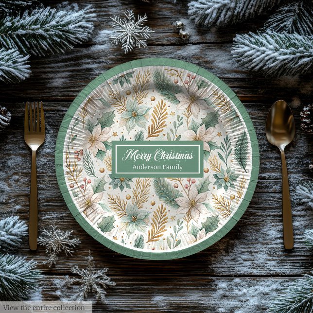 Pratos de Papel Cores da Moda Verde Sage Natal (Trendy Colors Paper Plates Sage Green Christmas Art)