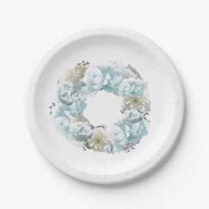 Pratos de Papel Coroa Floral Azul Empoeirado