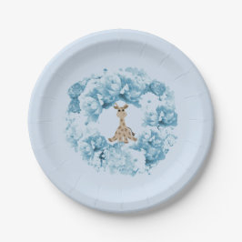 Pratos de Papel Coroa Floral Azul Girafa