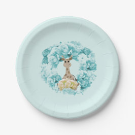 Pratos de Papel Coroa Floral Girafa Aqua