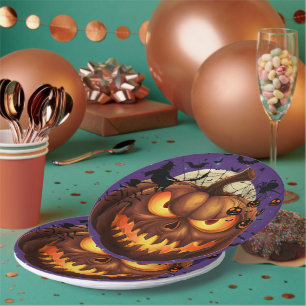 Pratos de Papel de Abóbora de Halloween Assustador