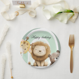 Pratos de Papel de Aniversário Animais & Verde Oli