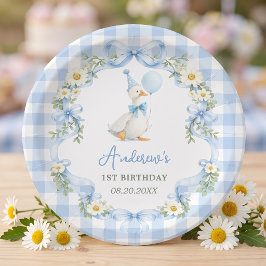 Pratos de papel de aniversário com laço azul Silly