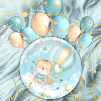 Pratos de papel de aniversário com Tigre & Balão e