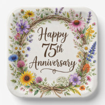 Pratos de Papel de Aniversário de 75 Anos, Bodas d
