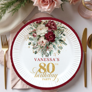 Pratos de Papel de Aniversário de 80 anos Boho Bur