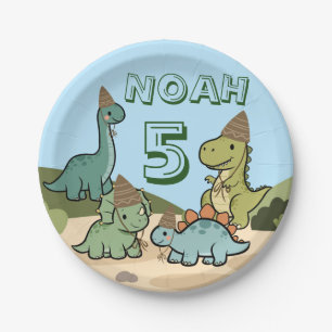Pratos de Papel de Aniversário de Dinossauro Fofo