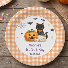 Pratos de Papel de Aniversário de Halloween Fofo e