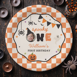 Pratos de papel de aniversário de Halloween xadrez