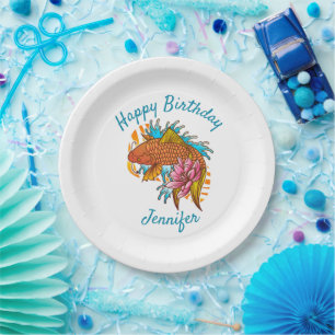 Pratos de papel de aniversário de peixes dourados
