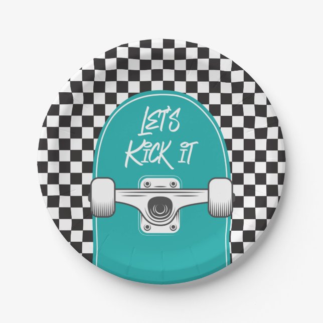 Pratos de papel de aniversário de skateboard Vamos (Frente)